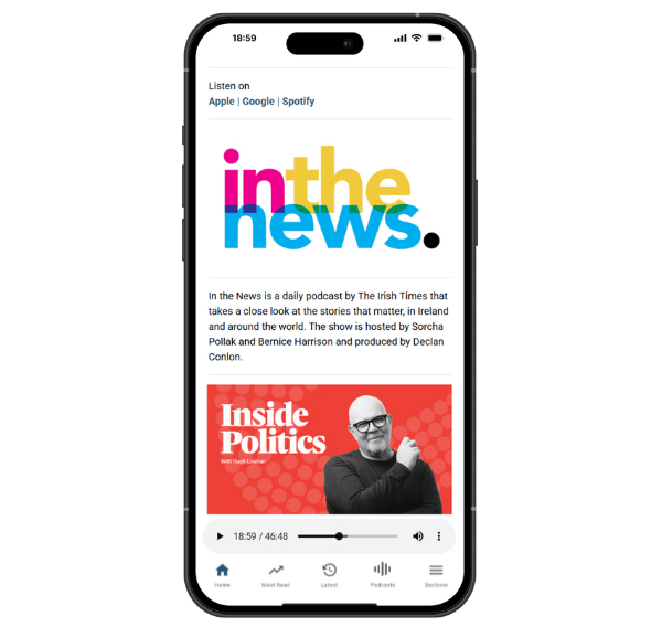 iPhone displaying podcasts